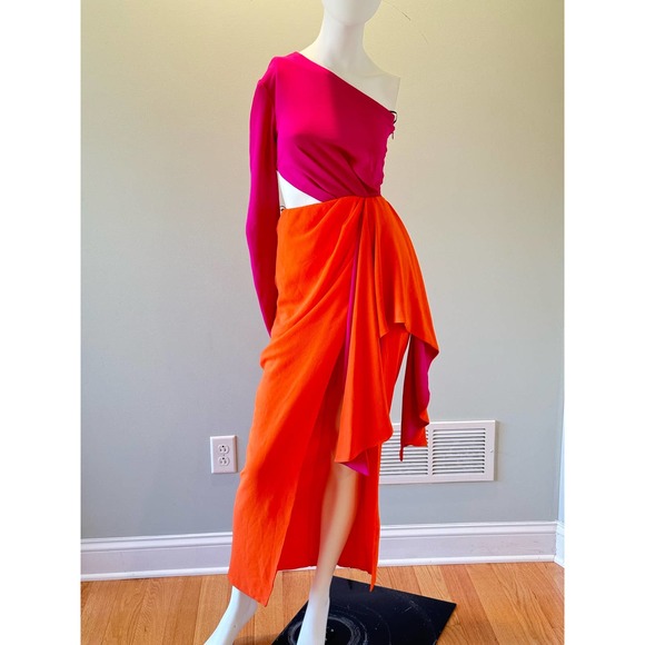 Michael Costello  Evelyn One-Shoulder Colorblocked Draped Gown. Size 2 - Picture 11 of 11